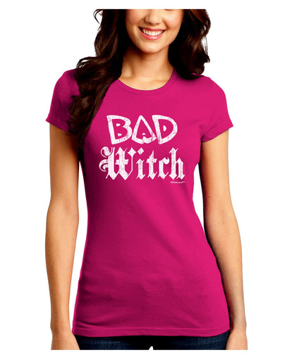 Bad Witch Distressed Juniors Crew Dark T-Shirt-T-Shirts Juniors Tops-TooLoud-Hot-Pink-Juniors Fitted Small-Davson Sales