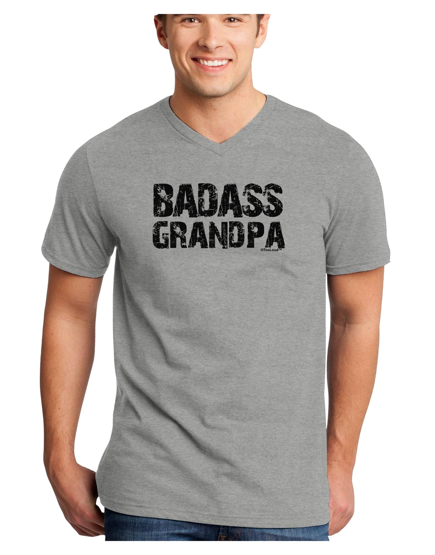 Badass Grandpa Adult V-Neck T-shirt by TooLoud-Mens V-Neck T-Shirt-TooLoud-HeatherGray-Small-Davson Sales