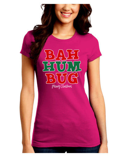 Bah Humbug Merry Christmas Juniors Crew Dark T-Shirt-T-Shirts Juniors Tops-TooLoud-Hot-Pink-Juniors Fitted Small-Davson Sales