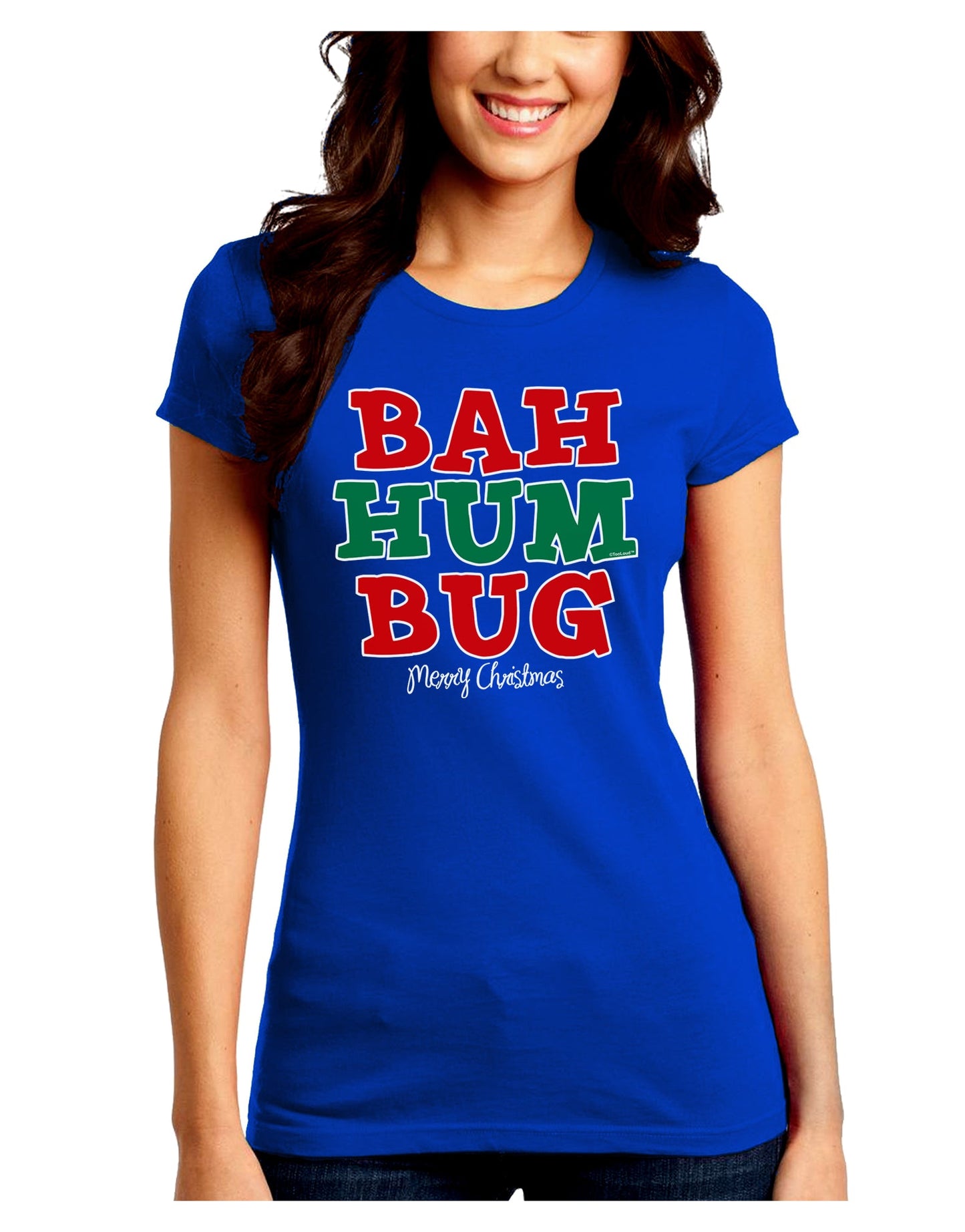 Bah Humbug Merry Christmas Juniors Crew Dark T-Shirt-T-Shirts Juniors Tops-TooLoud-Royal-Blue-Juniors Fitted Small-Davson Sales