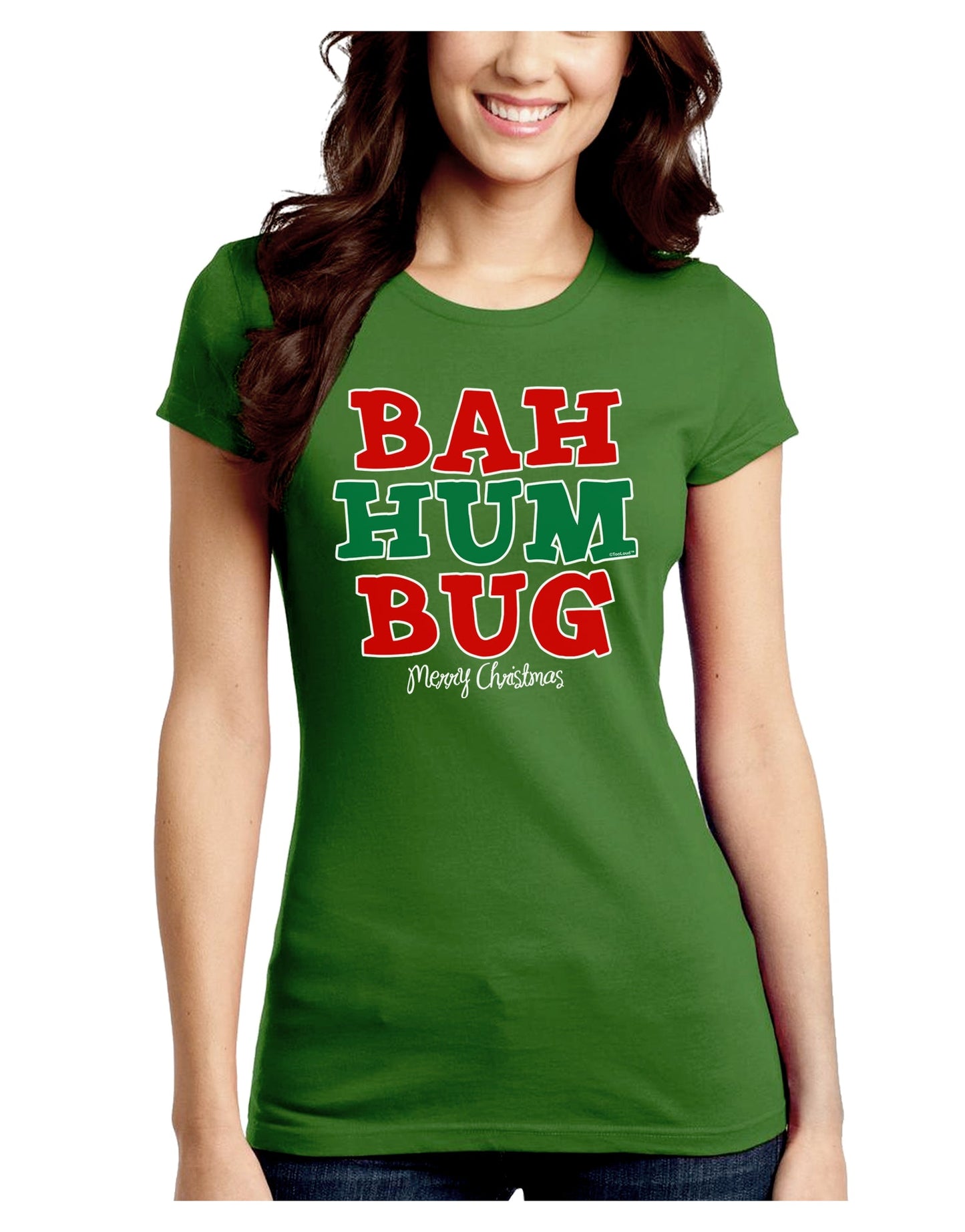 Bah Humbug Merry Christmas Juniors Crew Dark T-Shirt-T-Shirts Juniors Tops-TooLoud-Kiwi-Green-Juniors Fitted Small-Davson Sales
