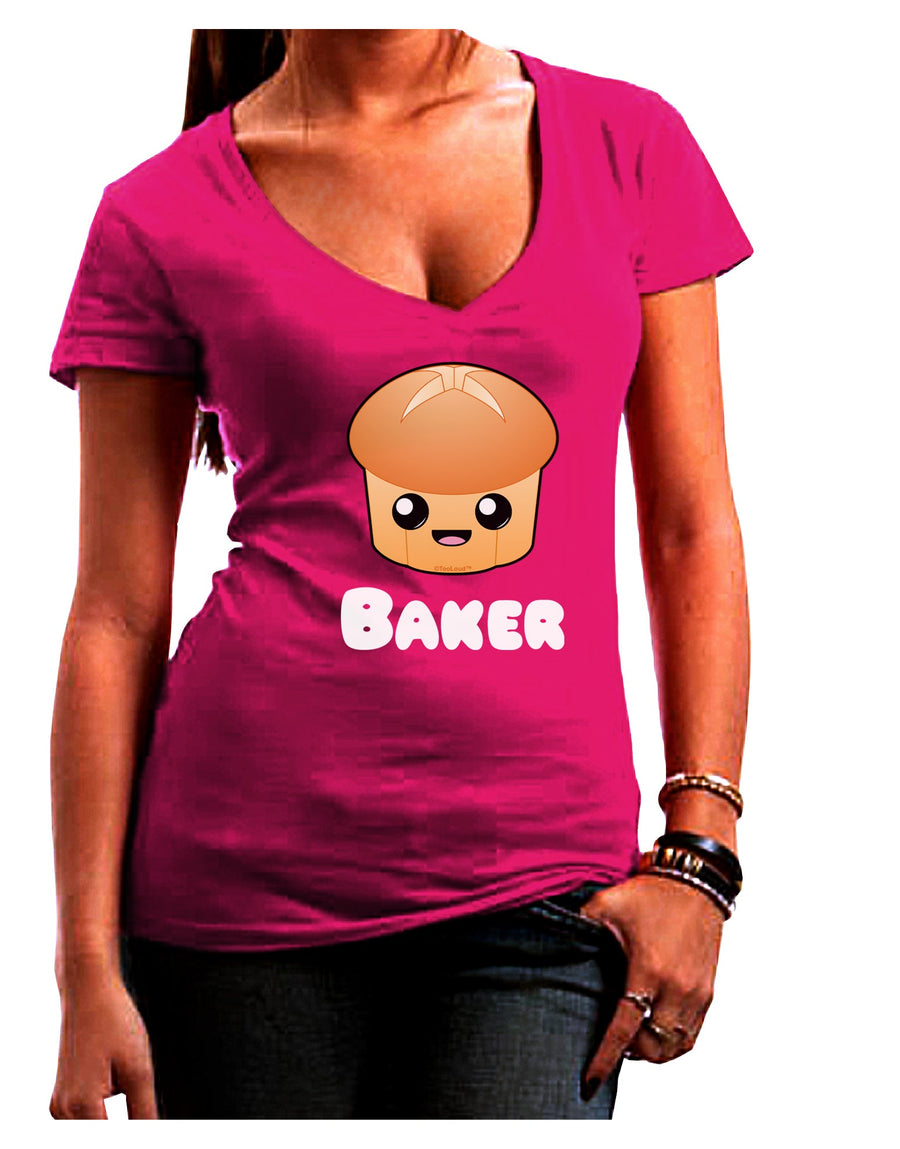 Baker Cute Roll Juniors V-Neck Dark T-Shirt-Womens V-Neck T-Shirts-TooLoud-Black-Juniors Fitted Small-Davson Sales