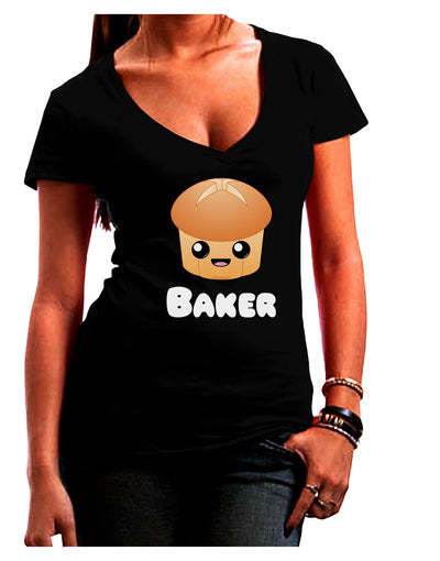 Baker Cute Roll Juniors V-Neck Dark T-Shirt-Womens V-Neck T-Shirts-TooLoud-Black-Juniors Fitted Small-Davson Sales