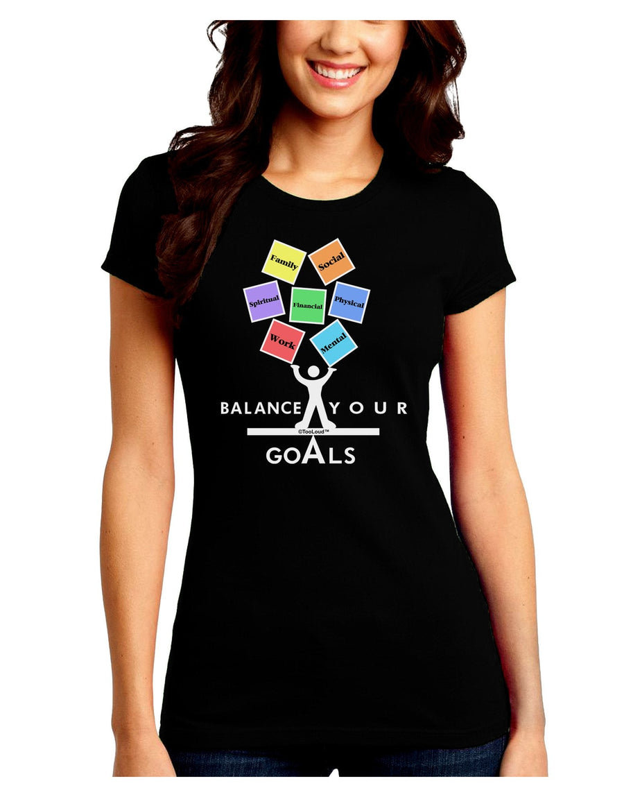 Balance Your Goals Juniors Petite Crew Dark T-Shirt-T-Shirts Juniors Tops-TooLoud-Black-Juniors Fitted XX-Large-Davson Sales