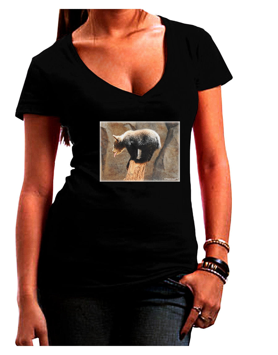 Balancing Bear Cub Womens V-Neck Dark T-Shirt-Womens V-Neck T-Shirts-TooLoud-Black-Juniors Fitted XX-Large-Davson Sales