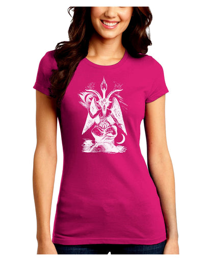 Baphomet Illustration Juniors Petite Crew Dark T-Shirt-T-Shirts Juniors Tops-TooLoud-Hot-Pink-Juniors Fitted XX-Large-Davson Sales