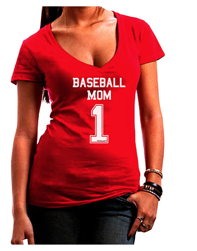 Baseball Mom Jersey Juniors V-Neck Dark T-Shirt-Womens V-Neck T-Shirts-TooLoud-Red-Juniors Fitted Small-Davson Sales