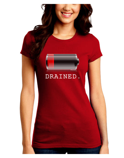 Battery Drained Juniors Petite Crew Dark T-Shirt-T-Shirts Juniors Tops-TooLoud-Red-Juniors Fitted Small-Davson Sales