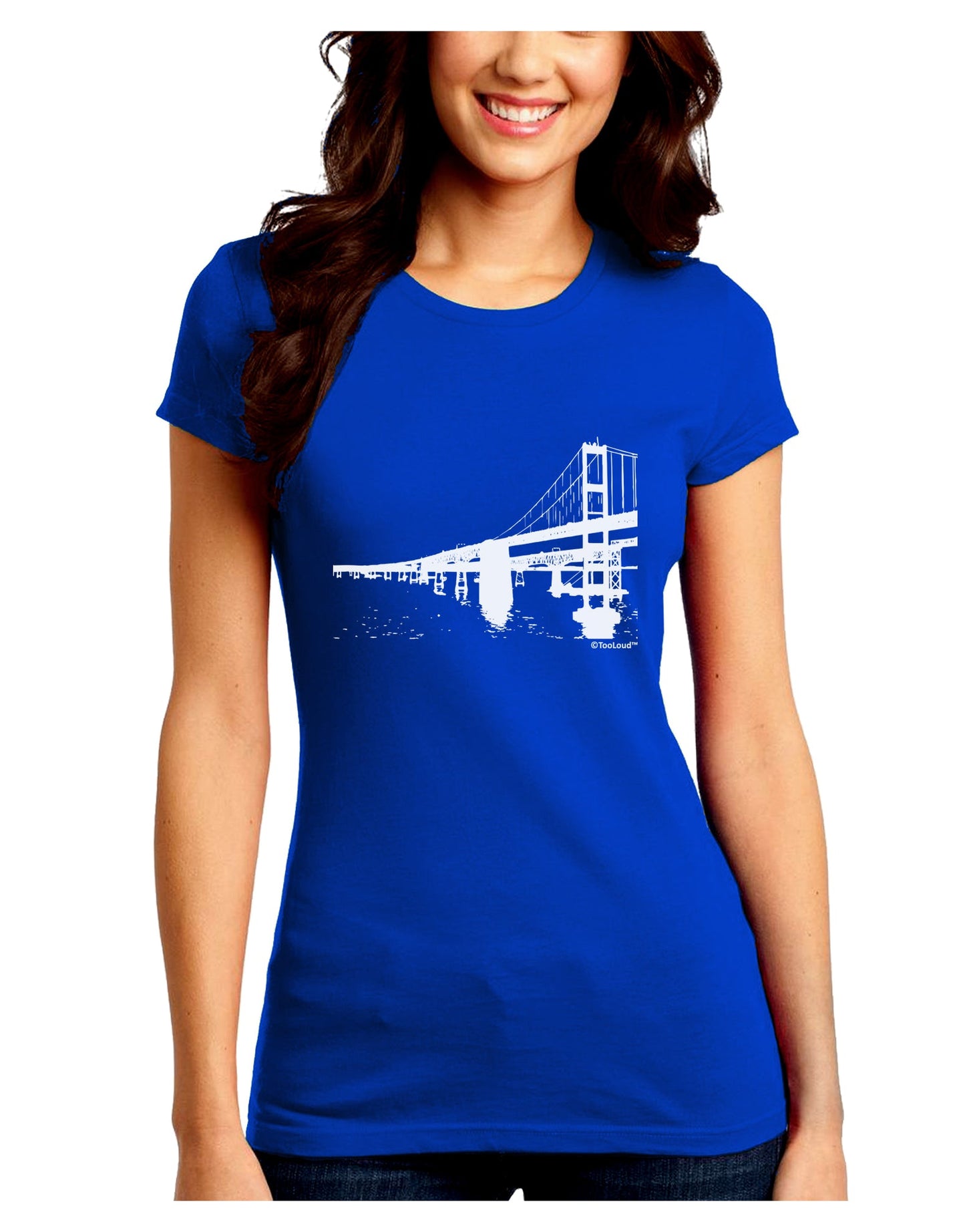 Bay Bridge Cutout Design Juniors Crew Dark T-Shirt by TooLoud-T-Shirts Juniors Tops-TooLoud-Royal-Blue-Juniors Fitted Small-Davson Sales