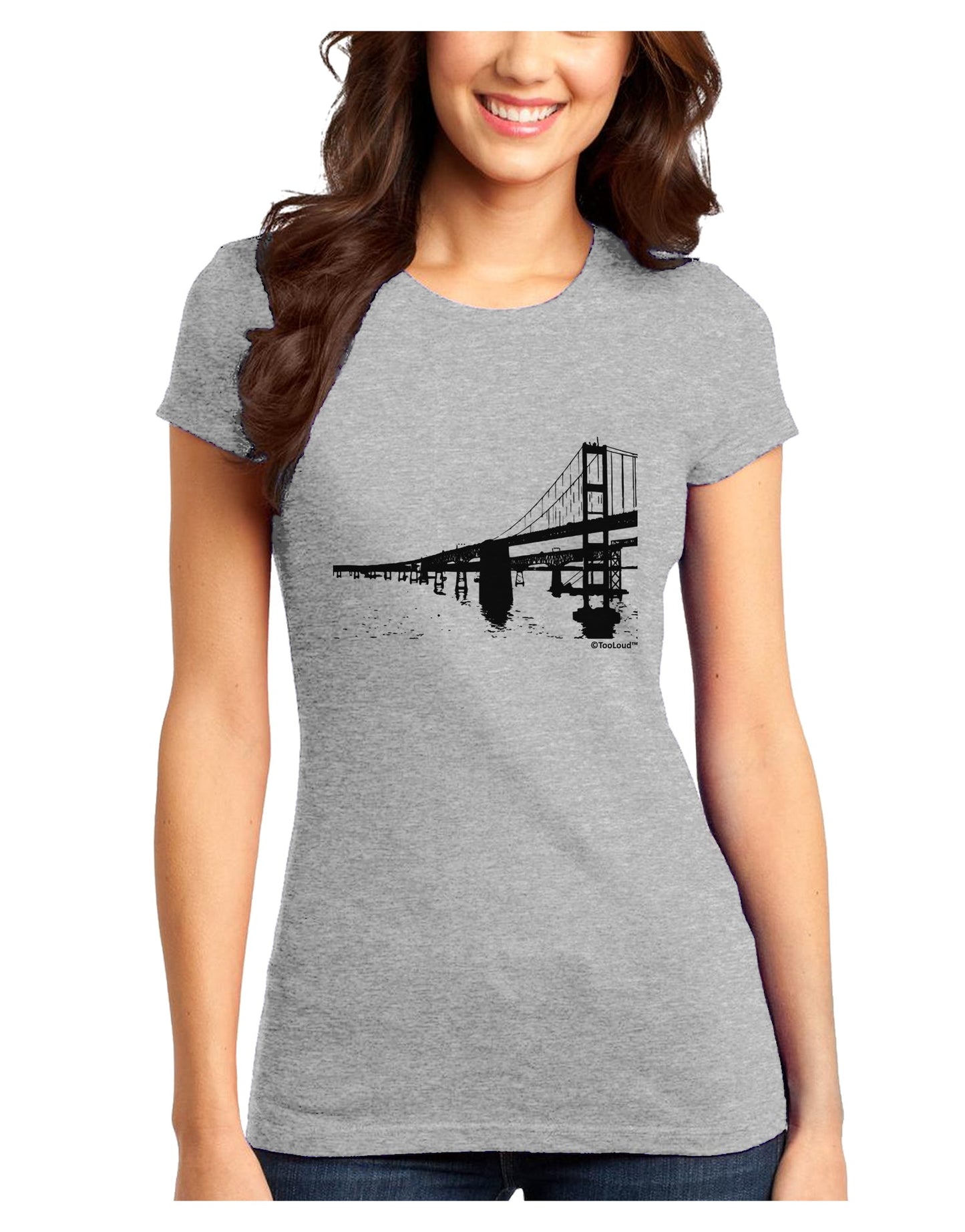 Bay Bridge Cutout Design Juniors T-Shirt by TooLoud-Womens Juniors T-Shirt-TooLoud-Ash-Gray-Juniors Fitted X-Small-Davson Sales