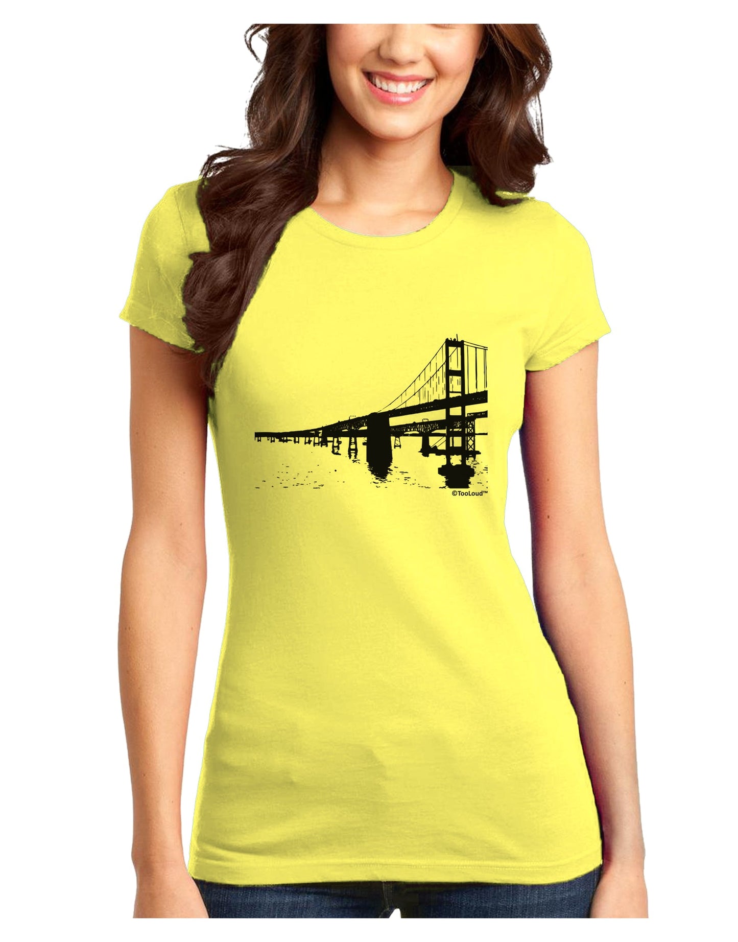 Bay Bridge Cutout Design Juniors T-Shirt by TooLoud-Womens Juniors T-Shirt-TooLoud-Yellow-Juniors Fitted X-Small-Davson Sales
