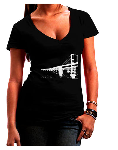 Bay Bridge Cutout Design Juniors V-Neck Dark T-Shirt by TooLoud-Womens V-Neck T-Shirts-TooLoud-Black-Juniors Fitted Small-Davson Sales