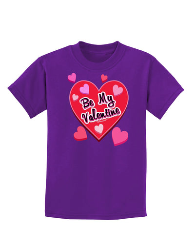 Be My Valentine Romantic Hearts Childrens Dark T-Shirt-Childrens T-Shirt-TooLoud-Purple-X-Small-Davson Sales