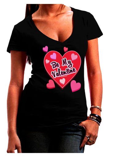 Be My Valentine Romantic Hearts Juniors V-Neck Dark T-Shirt-Womens V-Neck T-Shirts-TooLoud-Black-Juniors Fitted Small-Davson Sales