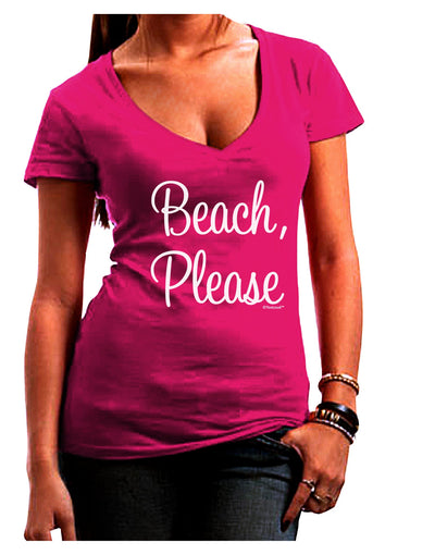 Beach Please Juniors V-Neck Dark T-Shirt-Womens V-Neck T-Shirts-TooLoud-Hot-Pink-Juniors Fitted Small-Davson Sales