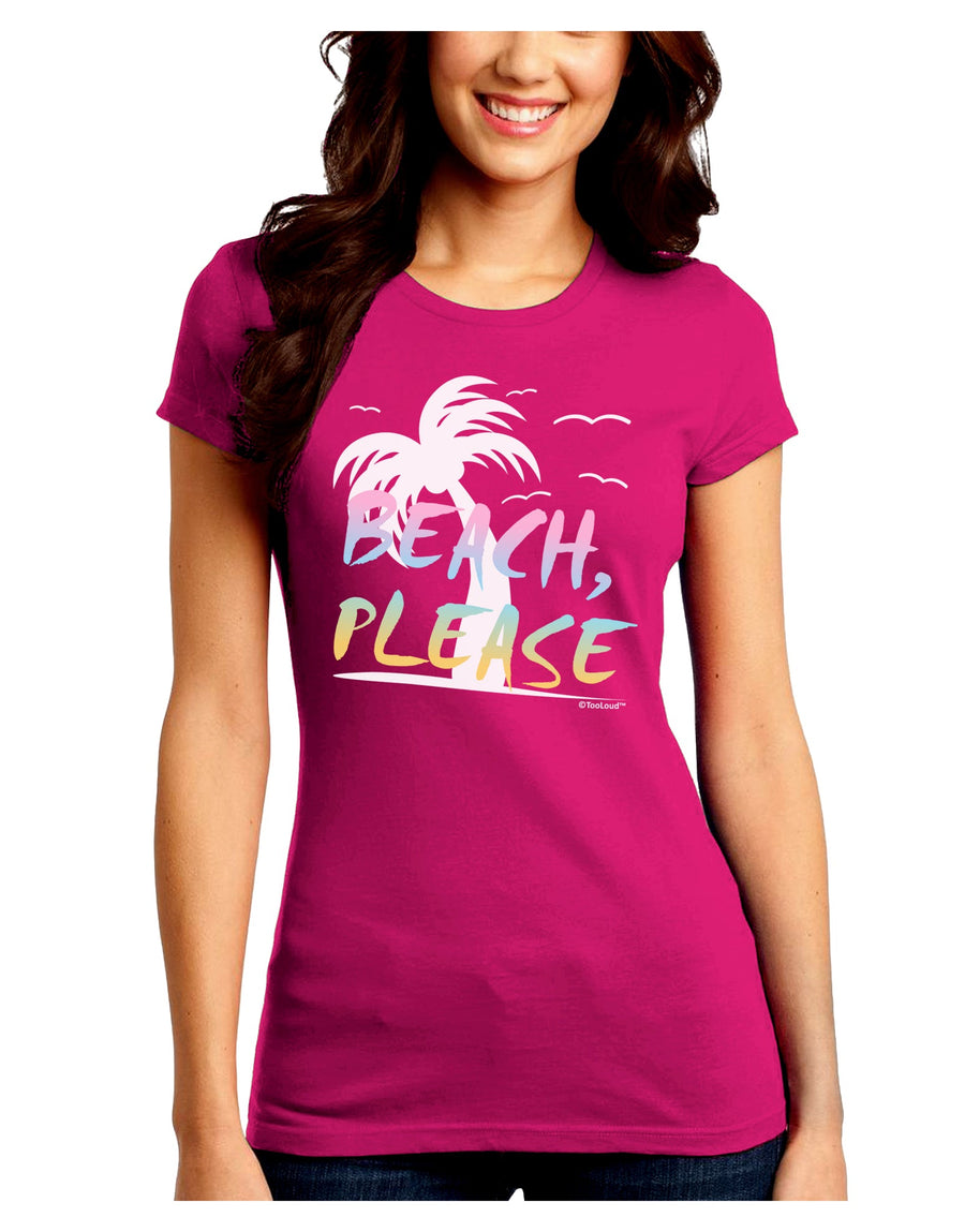 Beach Please - Summer Colors with Palm Trees Juniors Crew Dark T-Shirt-T-Shirts Juniors Tops-TooLoud-Black-Juniors Fitted Small-Davson Sales