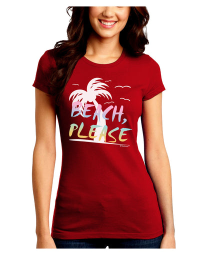 Beach Please - Summer Colors with Palm Trees Juniors Crew Dark T-Shirt-T-Shirts Juniors Tops-TooLoud-Red-Juniors Fitted Small-Davson Sales