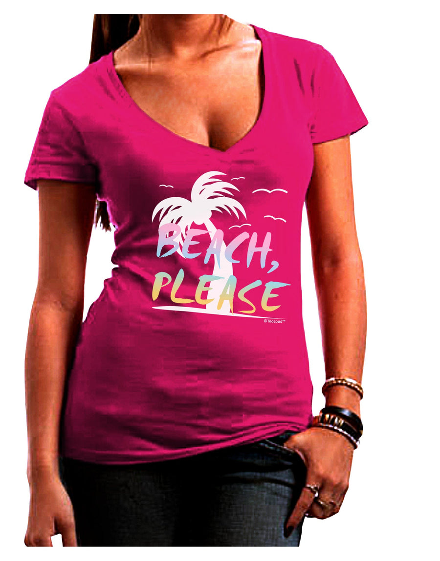 Beach Please - Summer Colors with Palm Trees Juniors V-Neck Dark T-Shirt-Womens V-Neck T-Shirts-TooLoud-Black-Juniors Fitted Small-Davson Sales