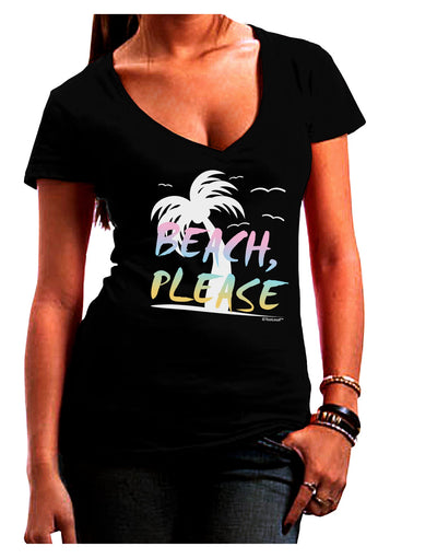 Beach Please - Summer Colors with Palm Trees Juniors V-Neck Dark T-Shirt-Womens V-Neck T-Shirts-TooLoud-Black-Juniors Fitted Small-Davson Sales