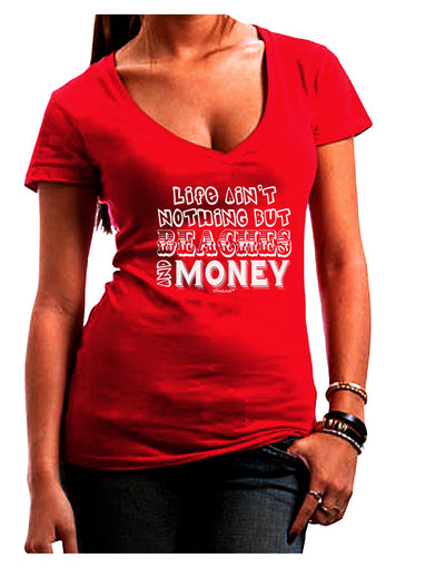 Beaches and Money Juniors V-Neck Dark T-Shirt by TooLoud-Womens V-Neck T-Shirts-TooLoud-Red-Juniors Fitted Small-Davson Sales