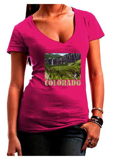 Beautiful Cliffs Colorado Juniors V-Neck Dark T-Shirt-Womens V-Neck T-Shirts-TooLoud-Hot-Pink-Juniors Fitted Small-Davson Sales