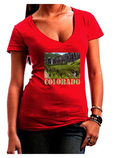 Beautiful Cliffs Colorado Juniors V-Neck Dark T-Shirt-Womens V-Neck T-Shirts-TooLoud-Red-Juniors Fitted Small-Davson Sales