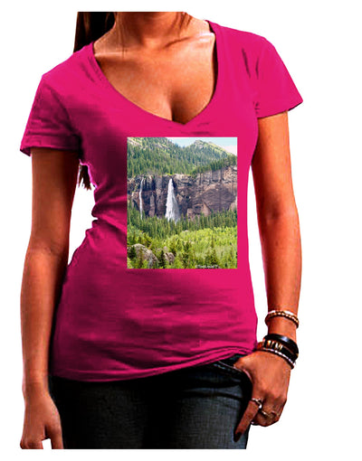 Beautiful Cliffs Nature Juniors V-Neck Dark T-Shirt-Womens V-Neck T-Shirts-TooLoud-Hot-Pink-Juniors Fitted Small-Davson Sales