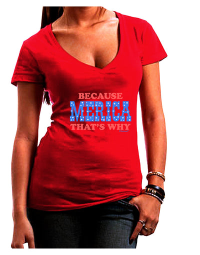 Because Merica That's Why Juniors V-Neck Dark T-Shirt-Womens V-Neck T-Shirts-TooLoud-Red-Juniors Fitted Small-Davson Sales