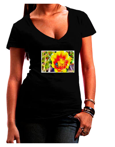 Bee Cactus Watercolor Womens V-Neck Dark T-Shirt-Womens V-Neck T-Shirts-TooLoud-Black-Juniors Fitted Small-Davson Sales