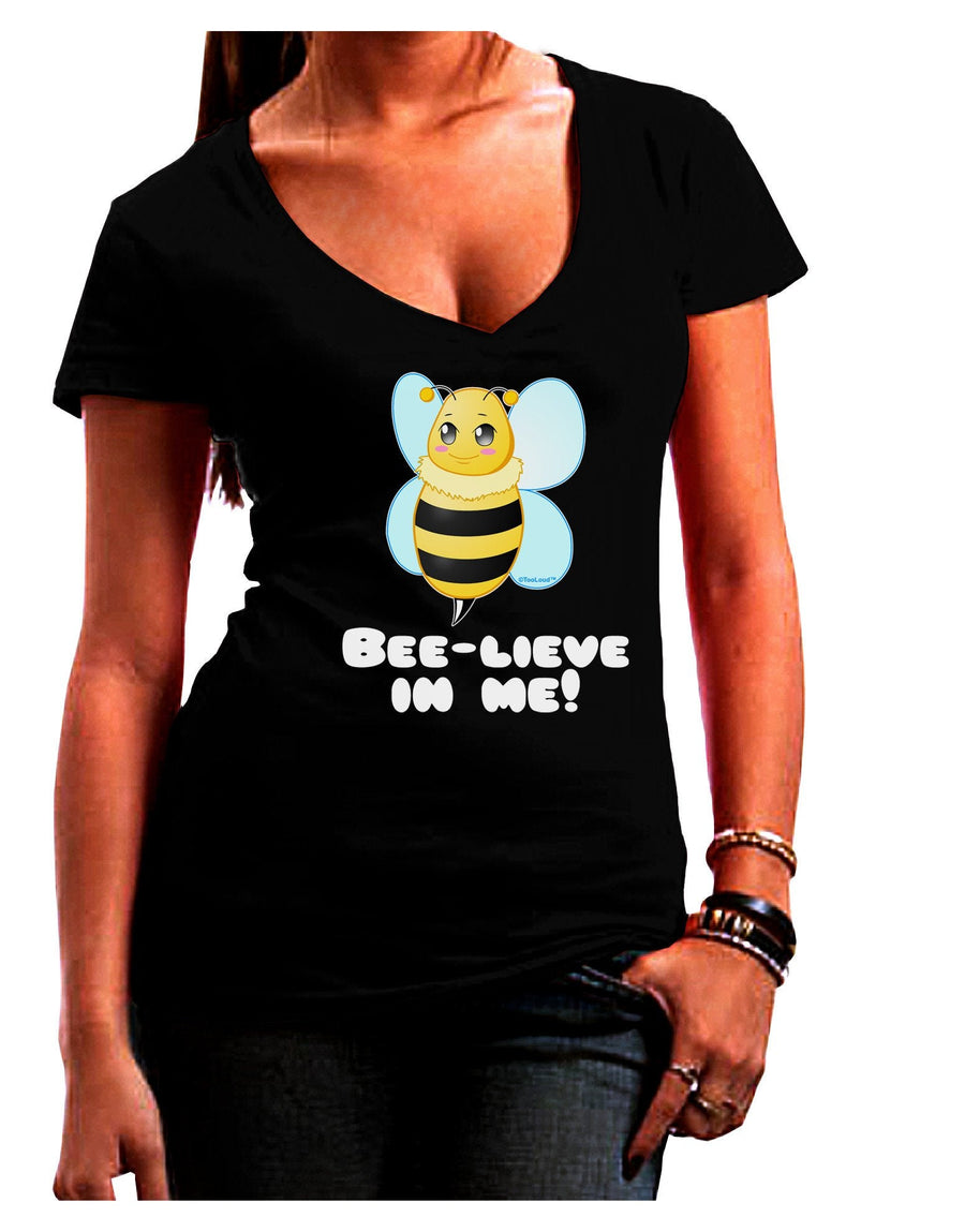 Bee-lieve In Me Juniors V-Neck Dark T-Shirt-Womens V-Neck T-Shirts-TooLoud-Black-Juniors Fitted XX-Large-Davson Sales