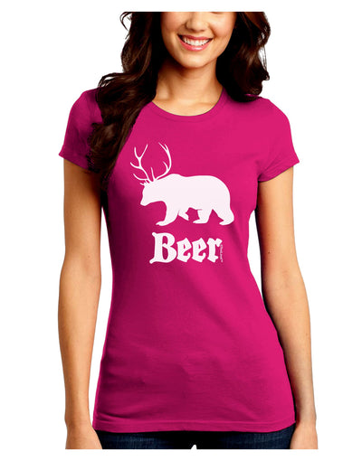 Beer Animal Juniors Petite Crew Dark T-Shirt-T-Shirts Juniors Tops-TooLoud-Hot-Pink-Juniors Fitted Small-Davson Sales