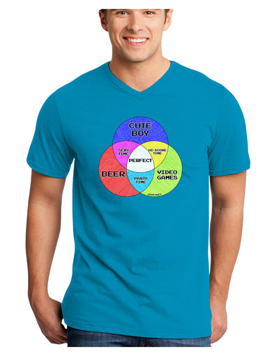 Beer Boy and Games Diagram Adult Dark V-Neck T-Shirt-TooLoud-Turquoise-Small-Davson Sales