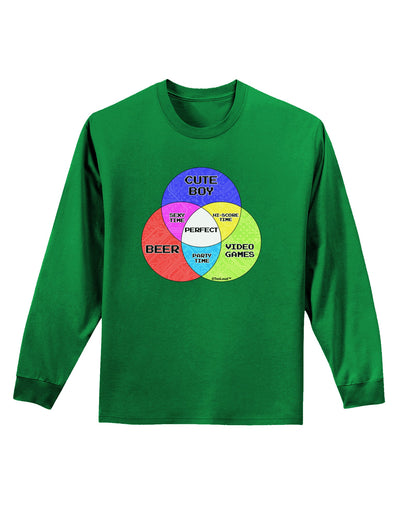 Beer Boy and Games Diagram Adult Long Sleeve Dark T-Shirt-TooLoud-Kelly-Green-Small-Davson Sales