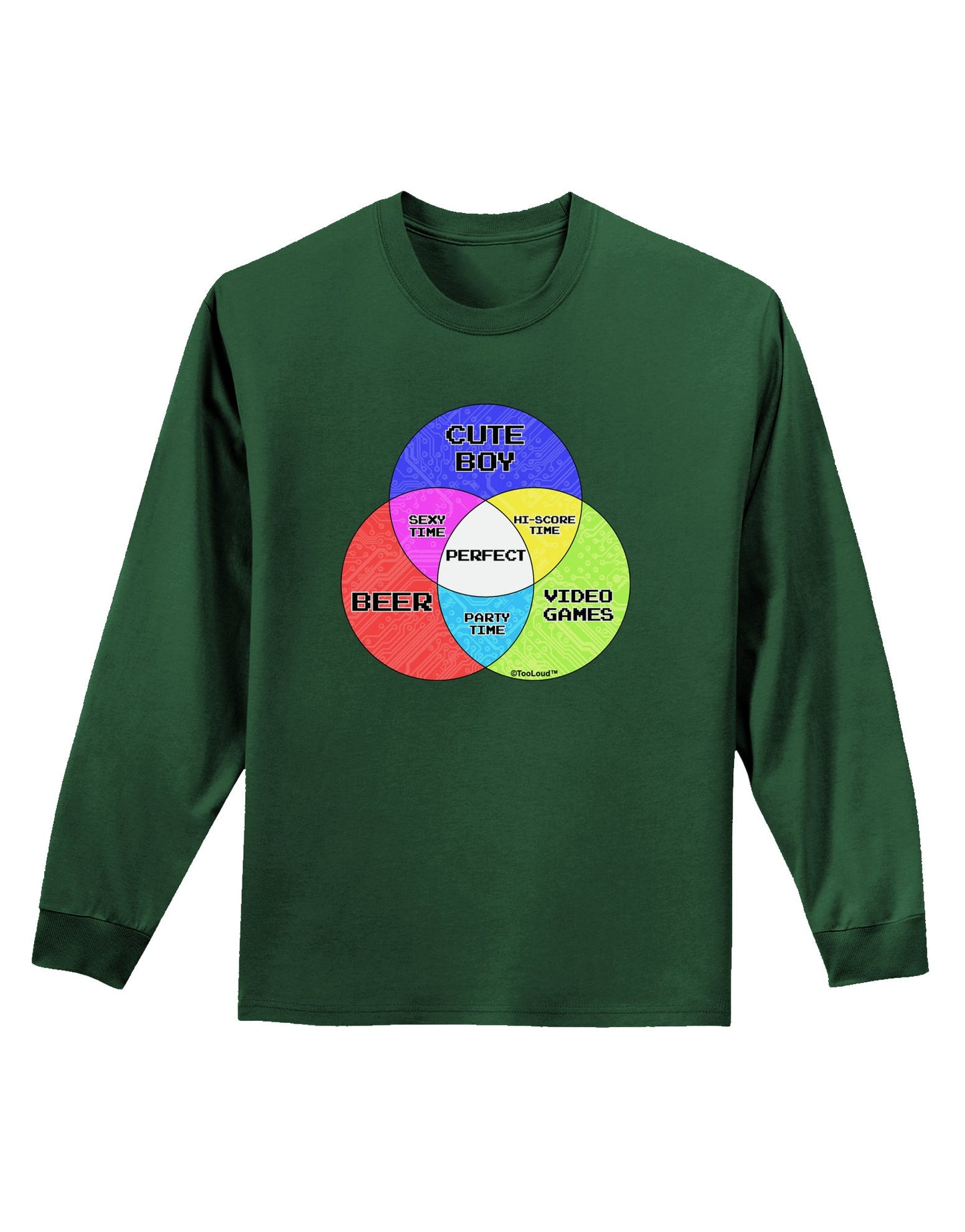 Beer Boy and Games Diagram Adult Long Sleeve Dark T-Shirt-TooLoud-Dark-Green-Small-Davson Sales
