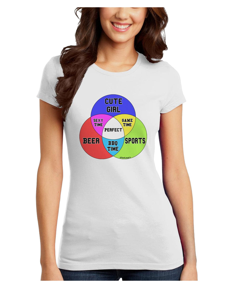 Beer Girl and Sports Diagram Juniors Petite T-Shirt-T-Shirts Juniors Tops-TooLoud-White-Juniors Fitted XXXX-Large-Davson Sales