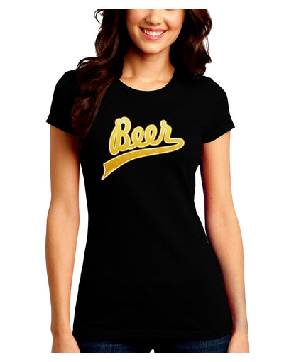 Beer Jersey Juniors Petite Crew Dark T-Shirt-T-Shirts Juniors Tops-TooLoud-Black-Juniors Fitted Small-Davson Sales