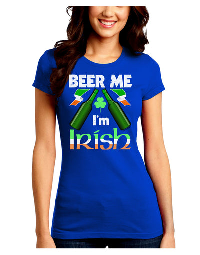 Beer Me I'm Irish Juniors Petite Crew Dark T-Shirt-T-Shirts Juniors Tops-TooLoud-Royal-Blue-Juniors Fitted Small-Davson Sales