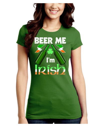 Beer Me I'm Irish Juniors Petite Crew Dark T-Shirt-T-Shirts Juniors Tops-TooLoud-Kiwi-Green-Juniors Fitted Small-Davson Sales