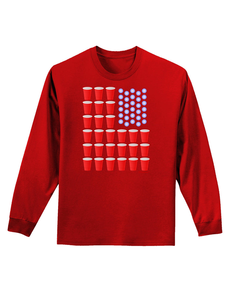 Beer Pong Flag Adult Long Sleeve Dark T-Shirt-TooLoud-Black-Small-Davson Sales