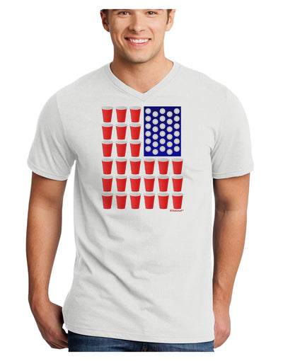 Beer Pong Flag Adult V-Neck T-shirt-Mens V-Neck T-Shirt-TooLoud-White-Small-Davson Sales