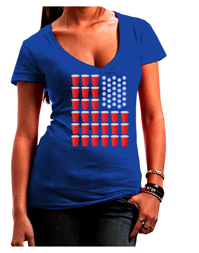 Beer Pong Flag Juniors V-Neck Dark T-Shirt-Womens V-Neck T-Shirts-TooLoud-Royal-Blue-Juniors Fitted Small-Davson Sales