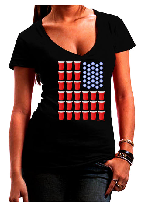 Beer Pong Flag Juniors V-Neck Dark T-Shirt-Womens V-Neck T-Shirts-TooLoud-Black-Juniors Fitted Small-Davson Sales