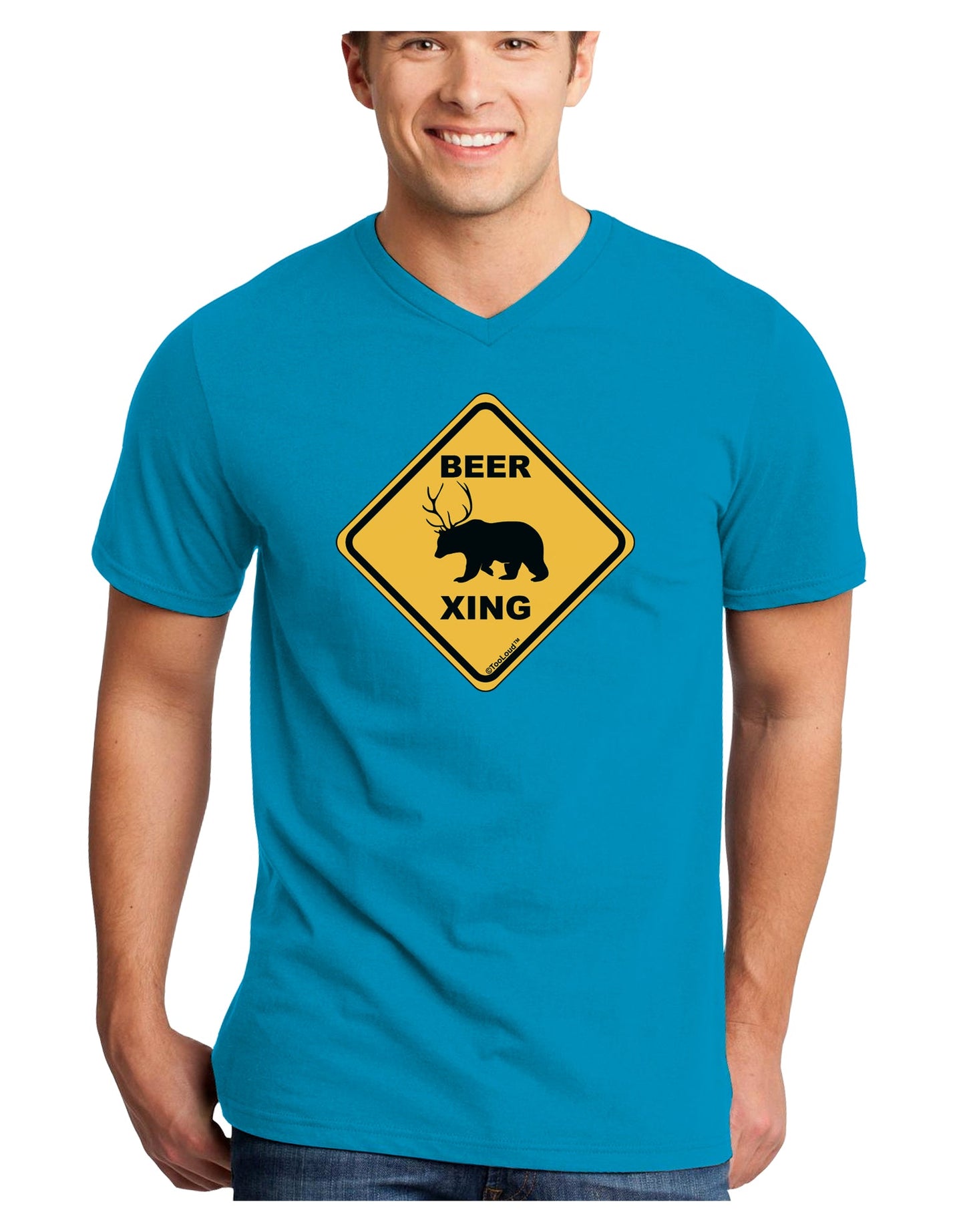 Beer Xing Adult Dark V-Neck T-Shirt-TooLoud-Turquoise-Small-Davson Sales