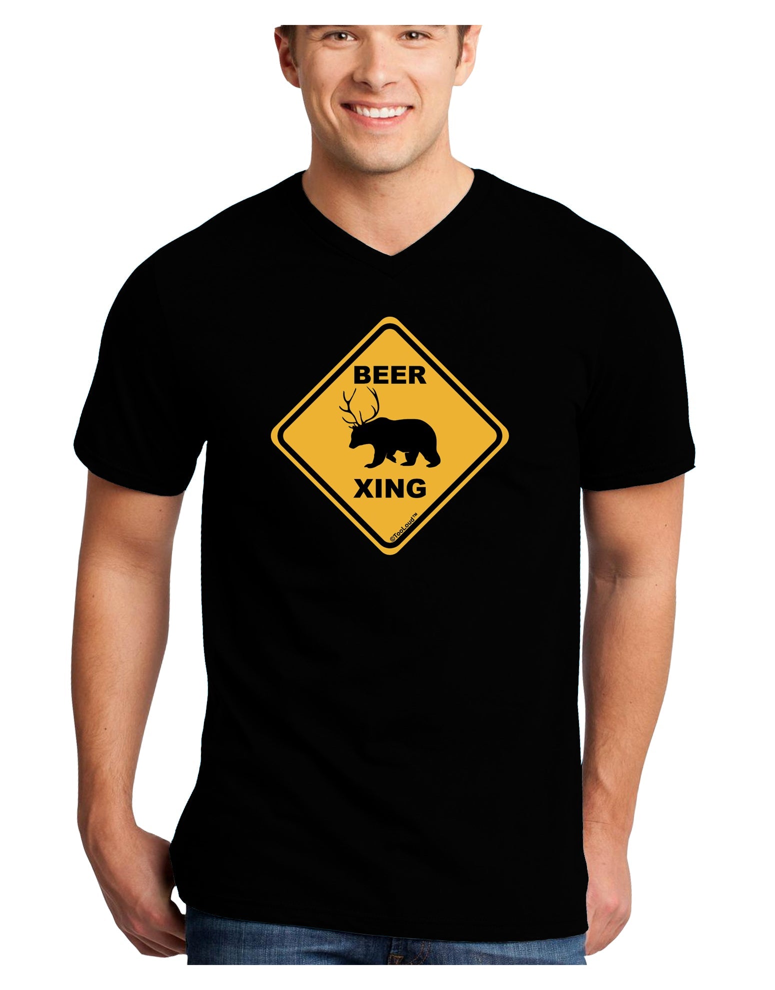 Beer Xing Adult Dark V-Neck T-Shirt-TooLoud-Black-Small-Davson Sales