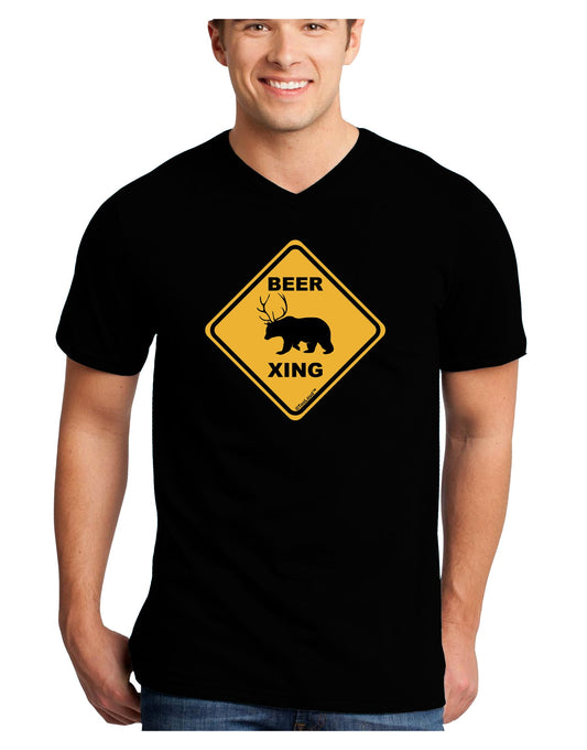 Beer Xing Adult Dark V-Neck T-Shirt-TooLoud-Black-Small-Davson Sales