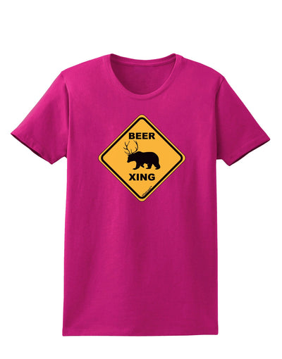 Beer Xing Womens Dark T-Shirt-TooLoud-Hot-Pink-Small-Davson Sales