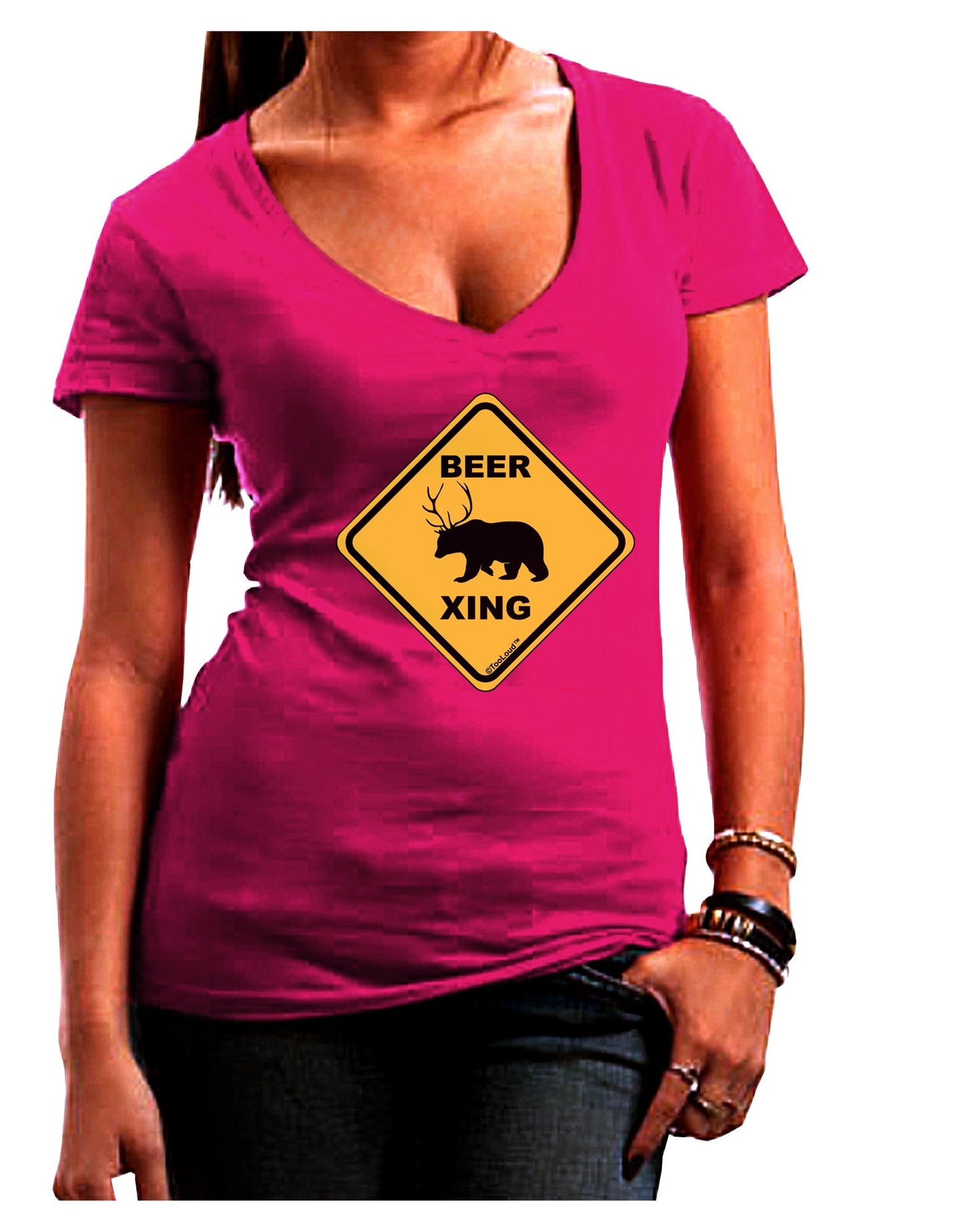 Beer Xing Womens V-Neck Dark T-Shirt-Womens V-Neck T-Shirts-TooLoud-Hot-Pink-Juniors Fitted Small-Davson Sales