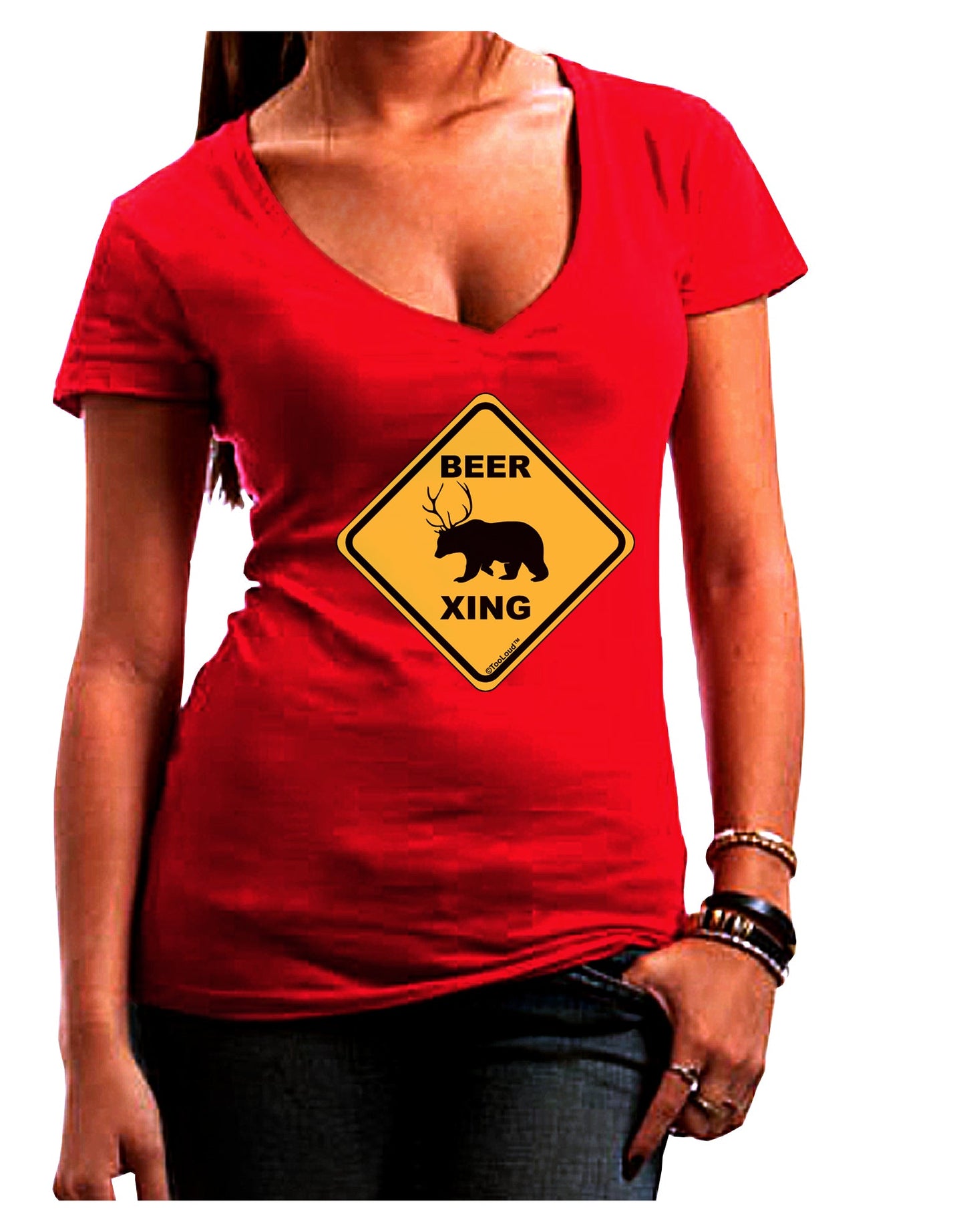 Beer Xing Womens V-Neck Dark T-Shirt-Womens V-Neck T-Shirts-TooLoud-Red-Juniors Fitted Small-Davson Sales
