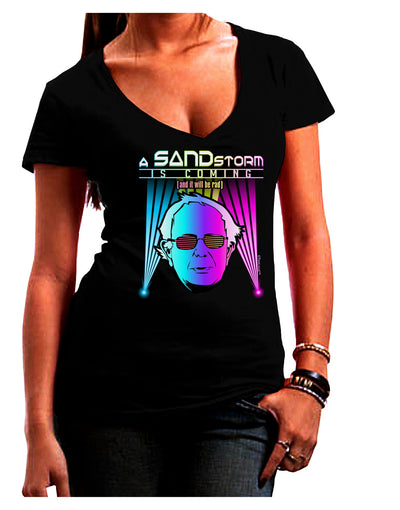 Bernie - A SANDstorm is Coming Womens V-Neck Dark T-Shirt-Womens V-Neck T-Shirts-TooLoud-Black-Juniors Fitted Small-Davson Sales