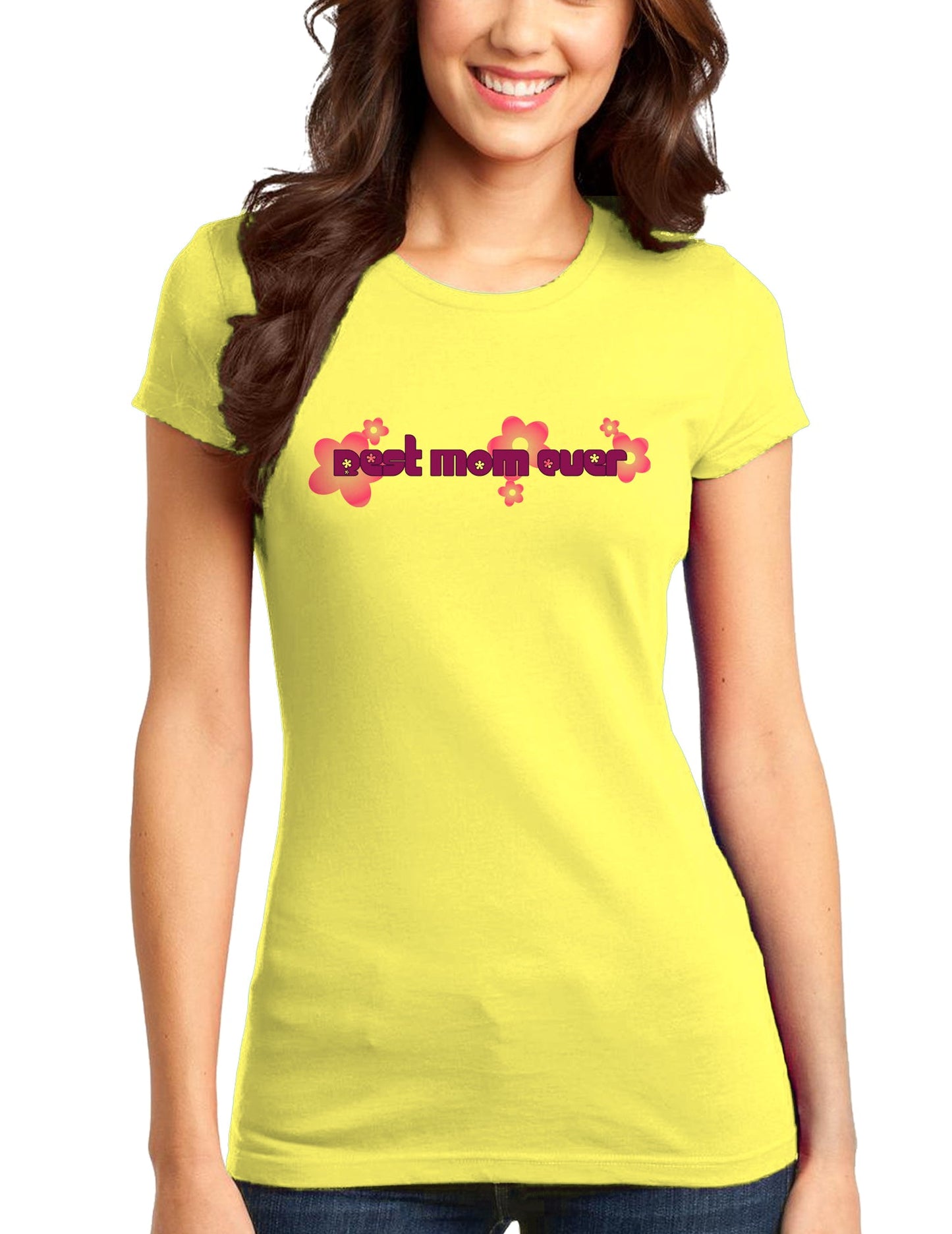 Best Mom Ever Flower Text Juniors T-Shirt-Womens Juniors T-Shirt-TooLoud-Yellow-Small-Davson Sales
